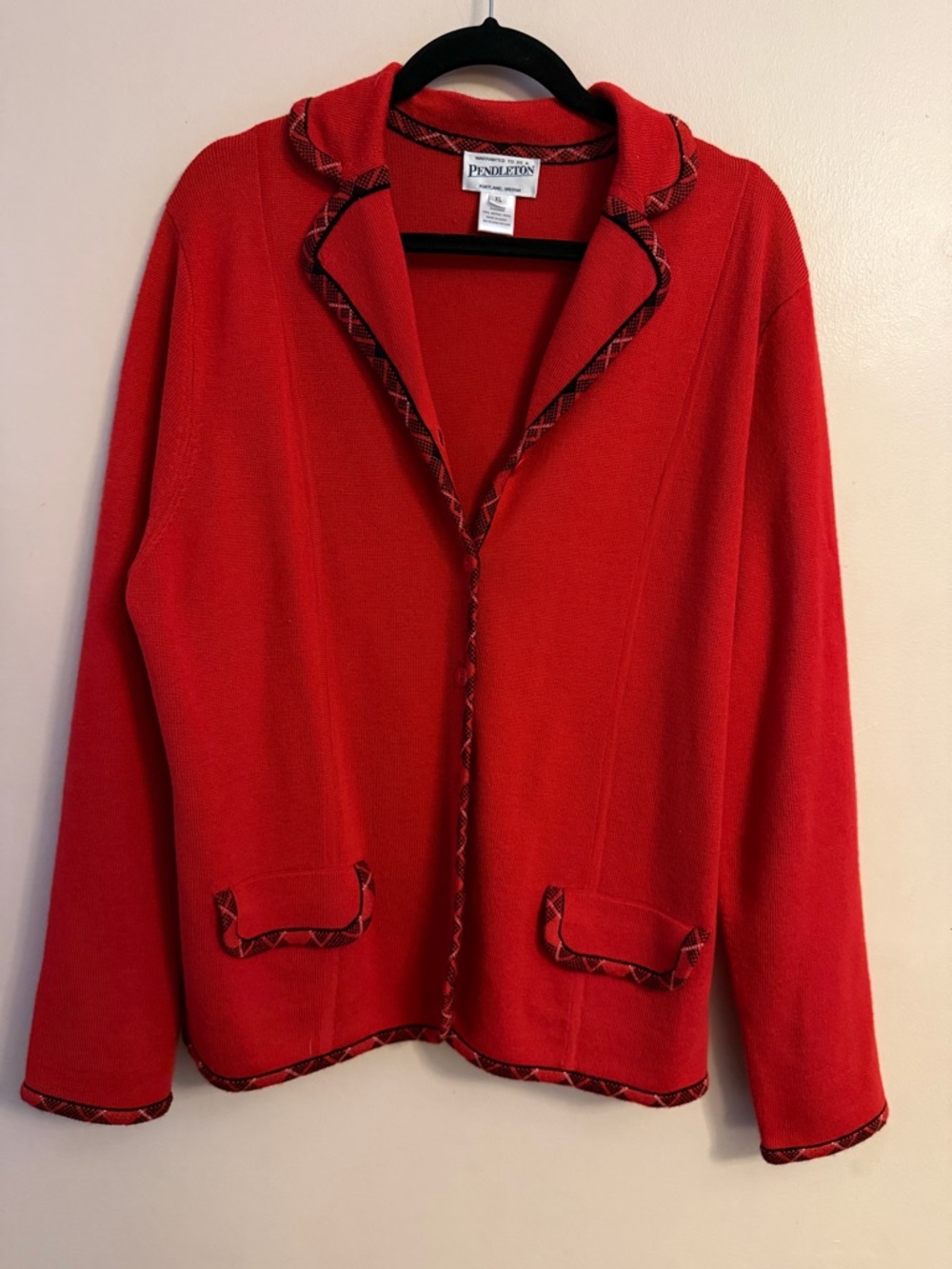 Pendleton Red Merino Wool Sweater with Black Trim